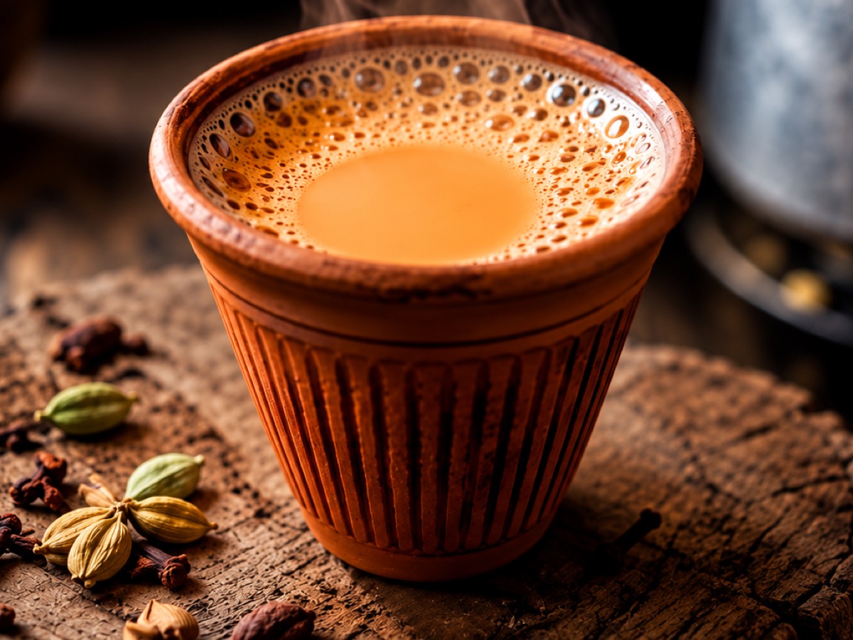 Masala chai served hot in a clay kulhad